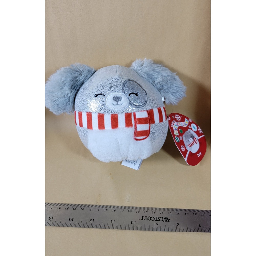Squishmallows Ivy the Dog 5 Inch Silver Shimmer Holiday Plush with Scarf NWT